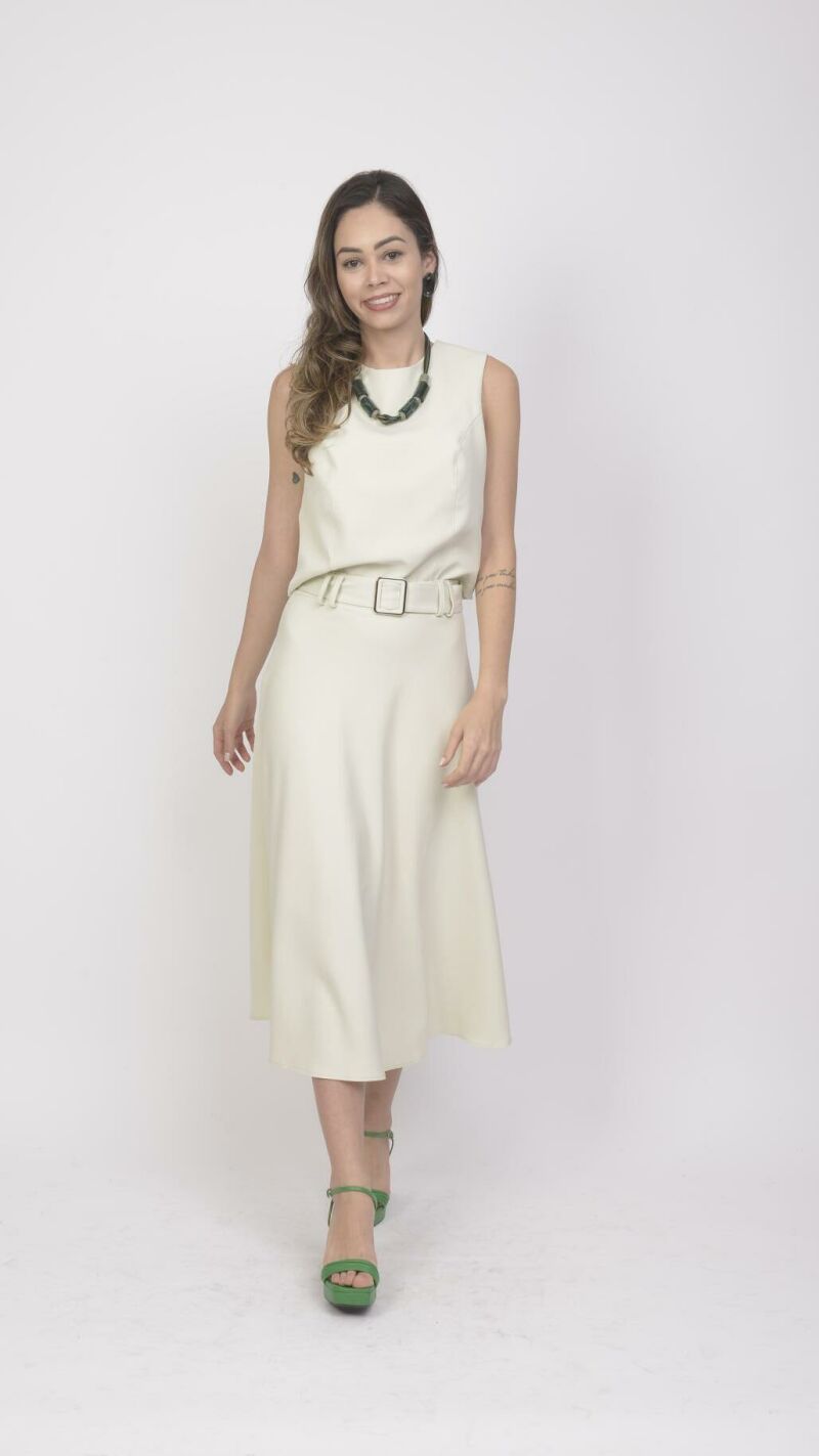 Imagem de Conjunto de Alfaiataria com Saia Evasê e Cropped Lara Cross Time - Elegância e Estilo - Verde Claro